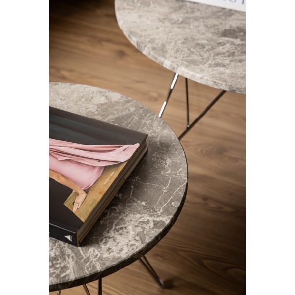 Stolik kawowy Prunus 55cm marmur szary/ chrom - ACTONA