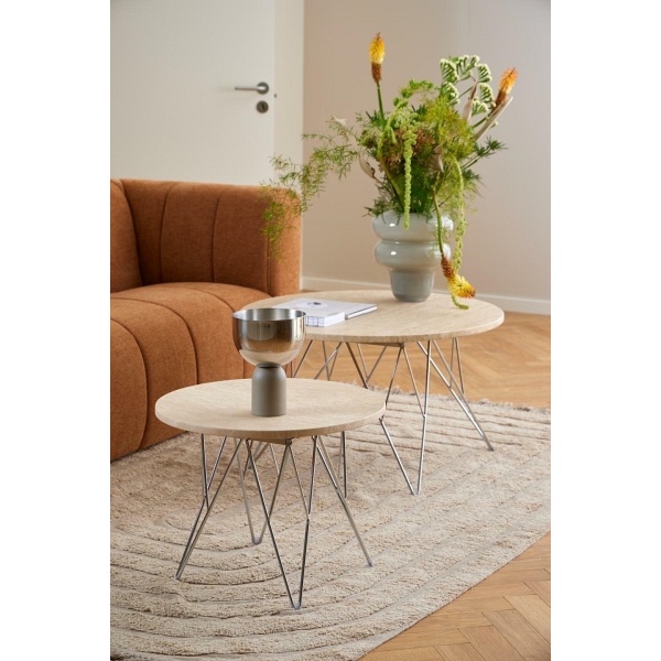 Stolik kawowy Prunus 55cm trawertyn/ chrom - ACTONA