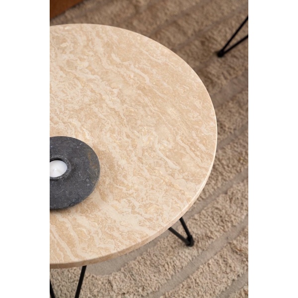 Stolik kawowy Prunus 55cm trawertyn/ czarny - ACTONA