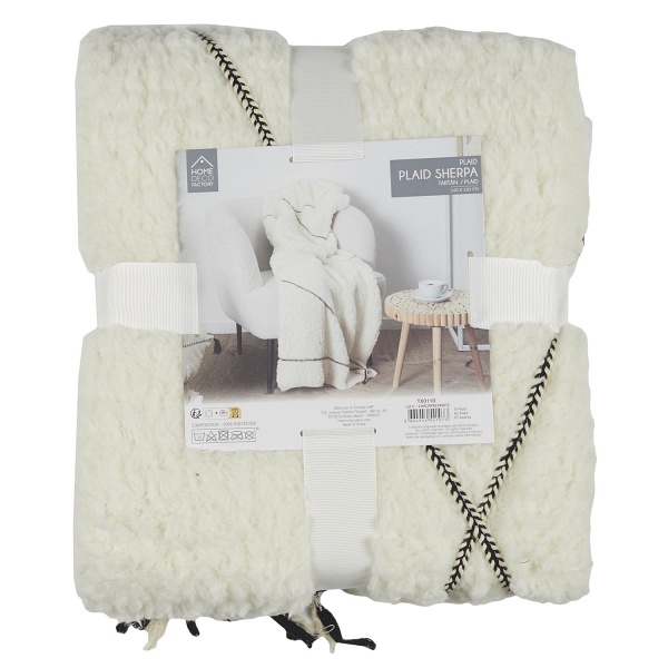 Koc Pled Sherpa biały z czarnym wzorem - Intesi