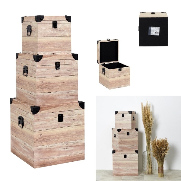 Zestaw 3 skrzynek do przechowywania z efektem drewna - Intesi