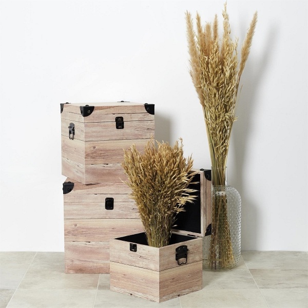 Zestaw 3 skrzynek do przechowywania z efektem drewna - Intesi