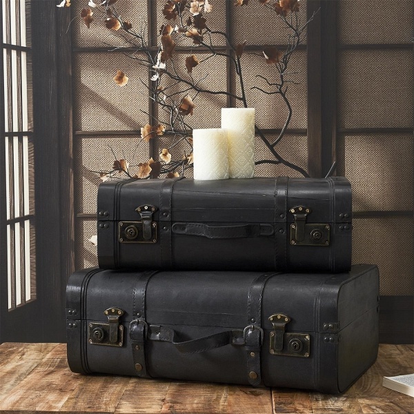 Zestaw 2 dekoracyjnych kufrów Vintage czarne - Intesi