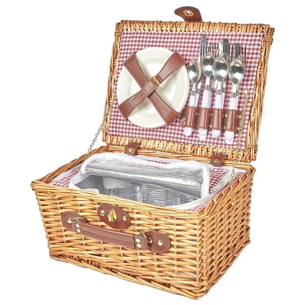 Kosz piknikowy z zastawą dla 4 osób wiklinowy - Intesi