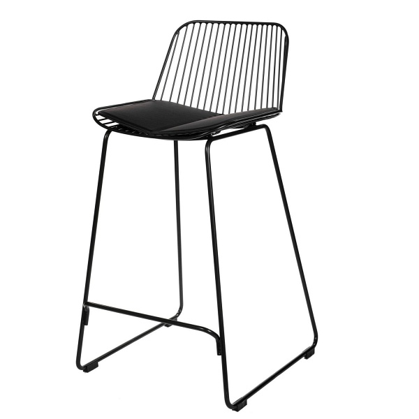 Krzesło barowe Dill Low czarne z czarną poduszką - Intesi