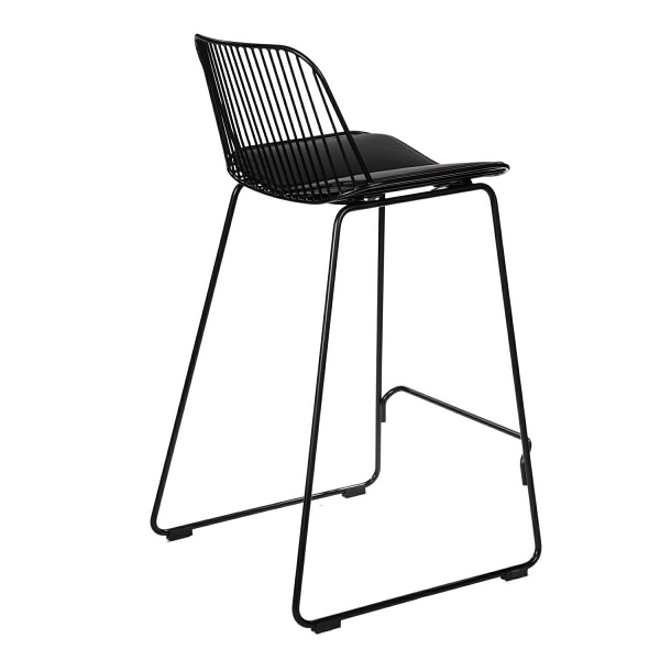 Krzesło barowe Dill Low czarne z czarną poduszką - Intesi