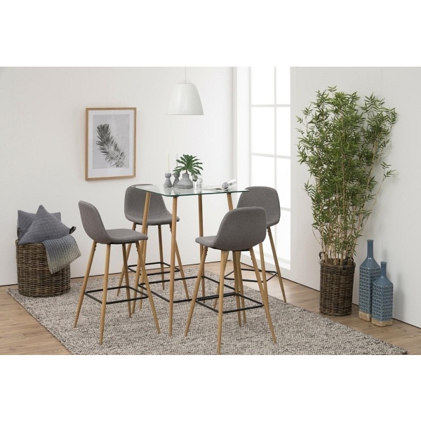 Stołek barowy Wilma wysoki szary jasny/ dąb - ACTONA