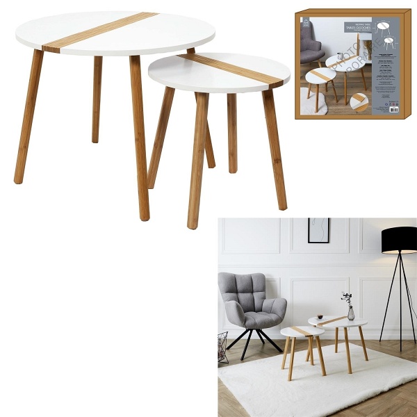 Zestaw 2 stolików kawowych Paraiba biały/naturalny - Intesi