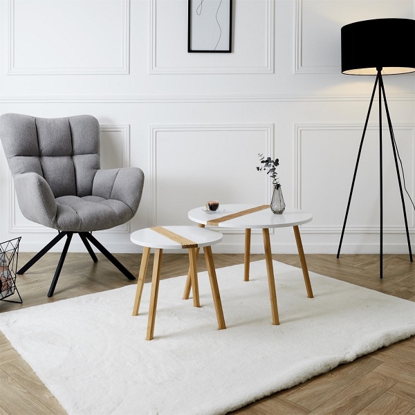 Zestaw 2 stolików kawowych Paraiba biały/naturalny - Intesi