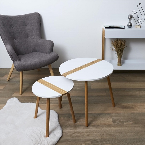 Zestaw 2 stolików kawowych Paraiba biały/naturalny - Intesi