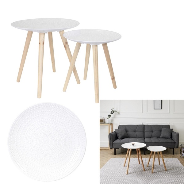 Zestaw 2 okrągłych stolików biały/naturalny - Intesi