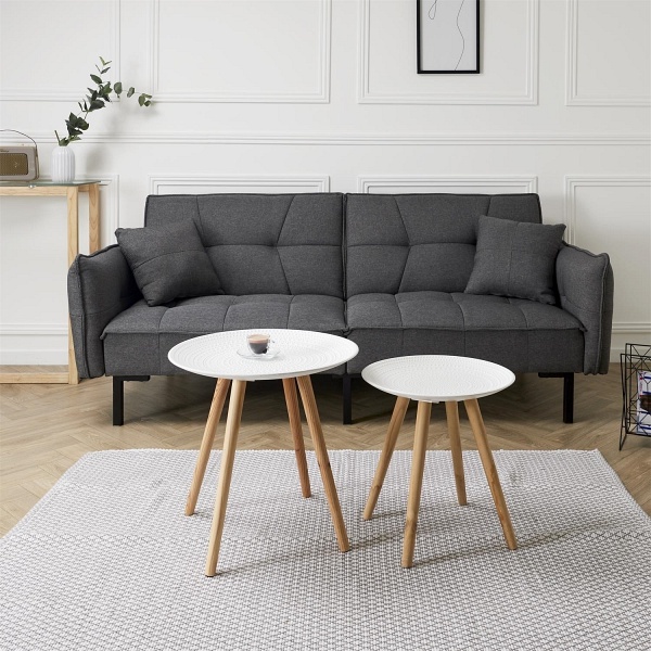 Zestaw 2 okrągłych stolików biały/naturalny - Intesi