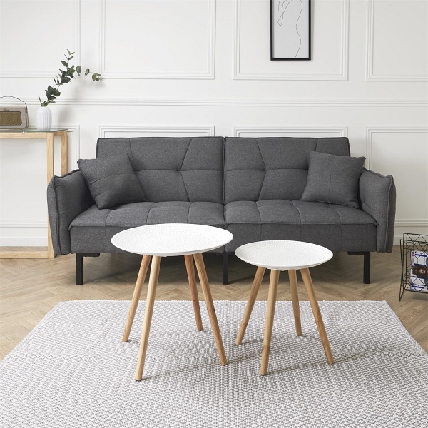 Zestaw 2 okrągłych stolików biały/naturalny - Intesi