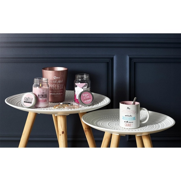 Zestaw 2 okrągłych stolików biały/naturalny - Intesi