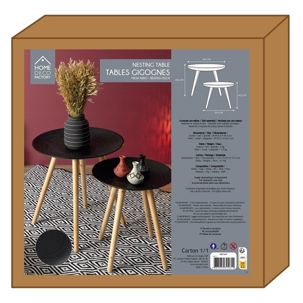 Zestaw 2 okrągłych stolików czarny/naturalny - Intesi