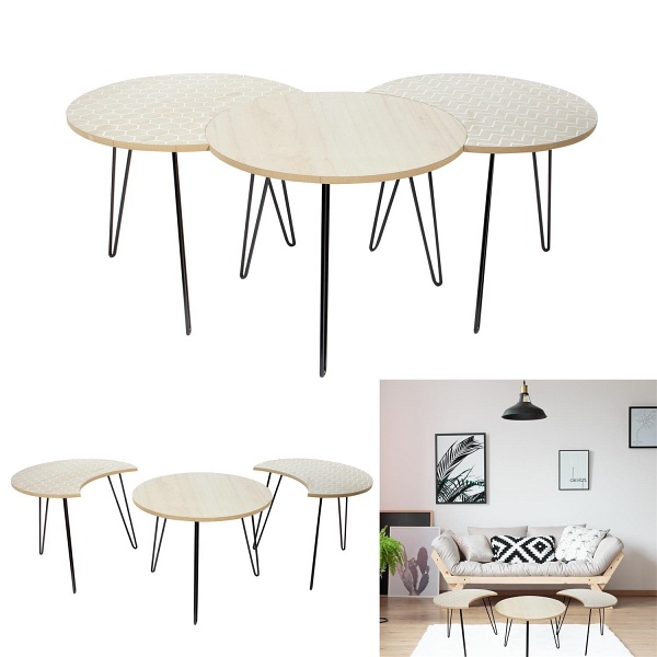 Zestaw 3 stolików bielone/ czarne - Intesi