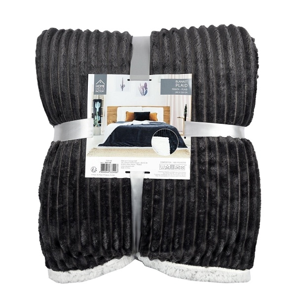 Koc Sherpa szary 180x220cm prążkowany - Intesi