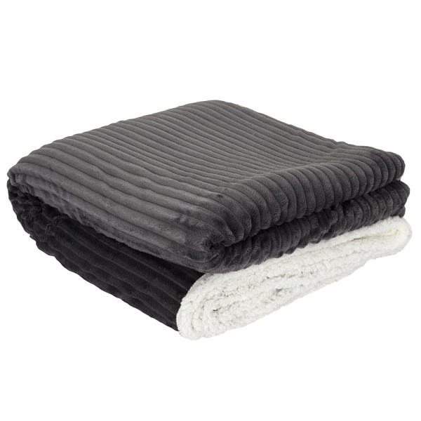 Koc Sherpa szary 180x220cm prążkowany - Intesi