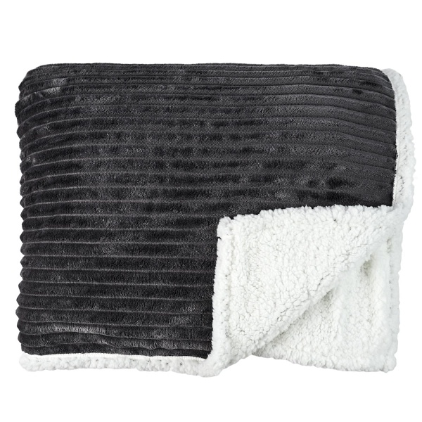 Koc Sherpa szary 180x220cm prążkowany - Intesi