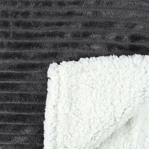 Koc Sherpa szary 180x220cm prążkowany - Intesi