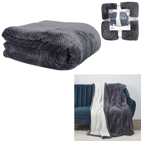 Koc Sherpa szary 180x220cm gruby pikowany - Intesi