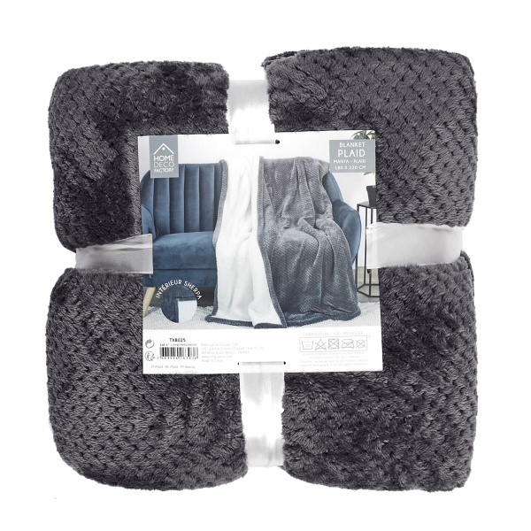 Koc Sherpa szary 180x220cm gruby pikowany - Intesi