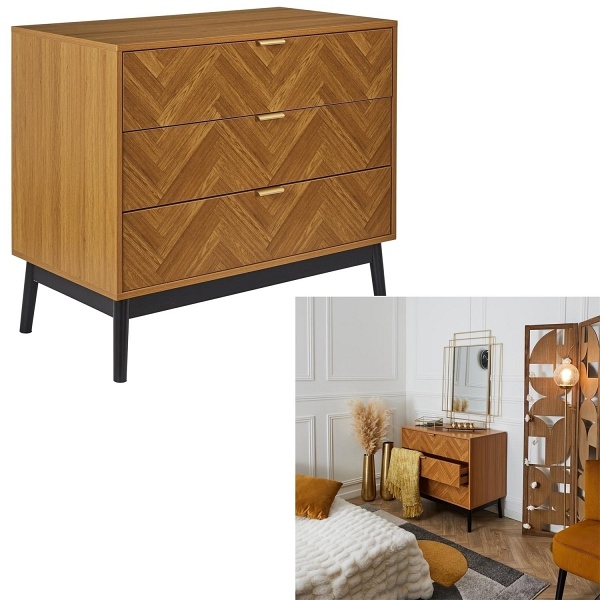 Komoda Felix 3 szuflady jodełka naturalny - Intesi