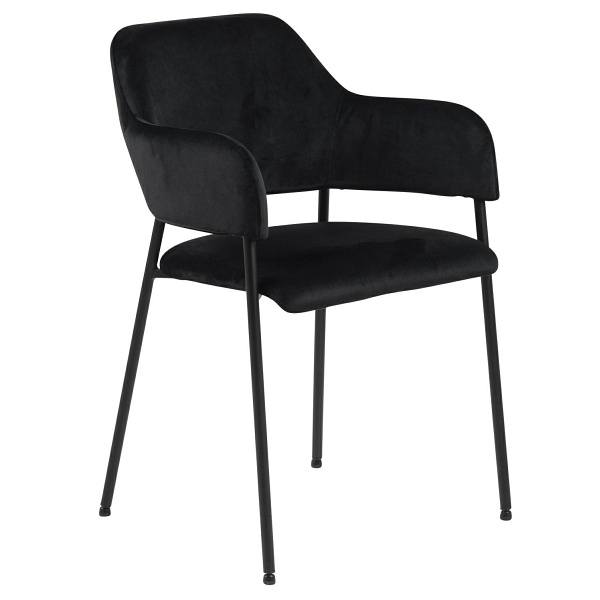 Krzesło Lima welurowe z podłokietnikami czarne - ACTONA
