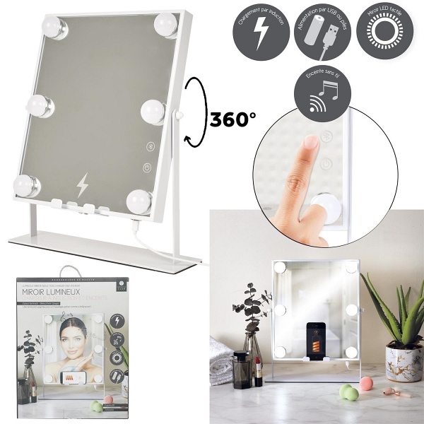 Lustro LED z głośnikiem i ładowarką - Intesi