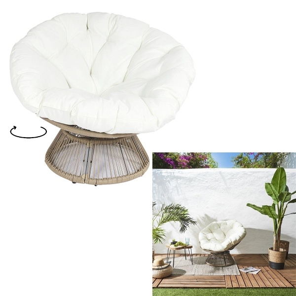 Fotel Nucan biały/ naturalny obrotowy - Intesi