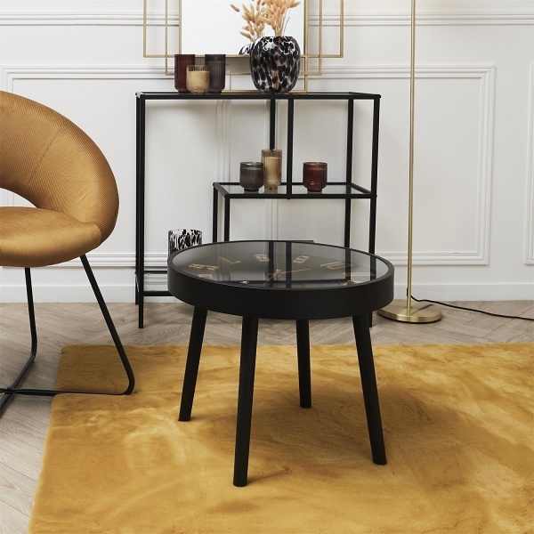 Stolik kawowy Telis czarny z zegarem - Intesi