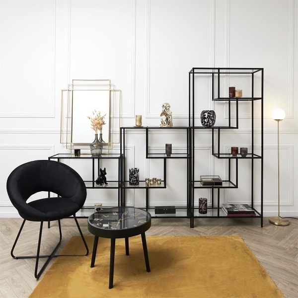 Stolik kawowy Telis czarny z zegarem - Intesi