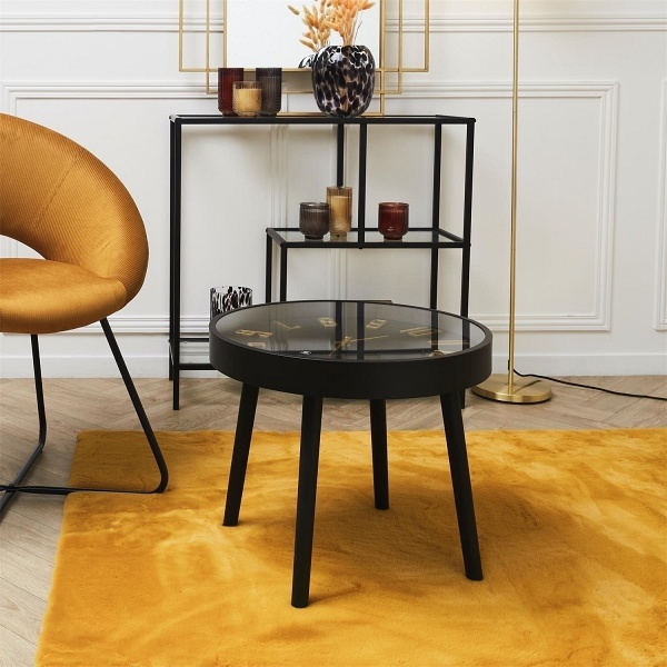 Stolik kawowy Telis czarny z zegarem - Intesi