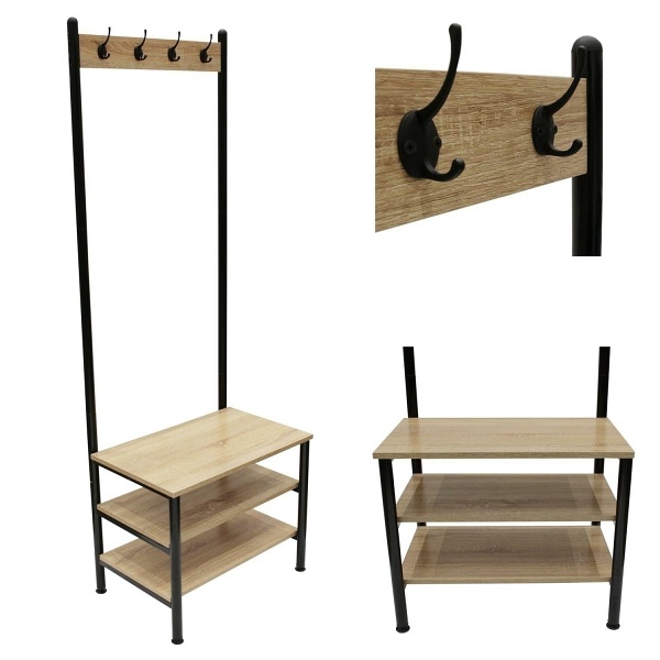 Wieszak Country z 3 półkami naturalny/czarny - Intesi