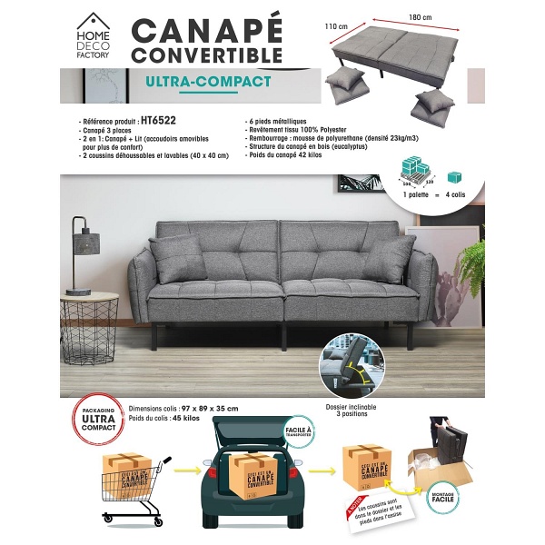 Sofa rozkładana Lurif szara - Intesi