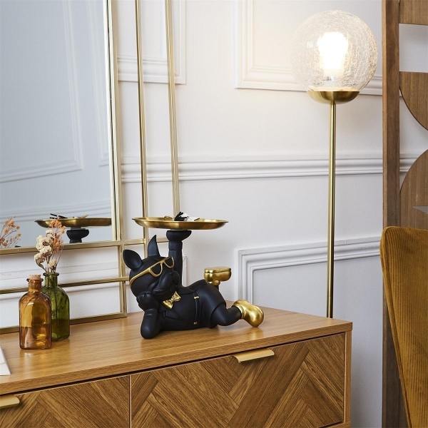 Figurka Buldog leżący z tacą czarna - Intesi