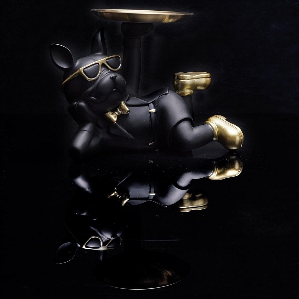 Figurka Buldog leżący z tacą czarna - Intesi