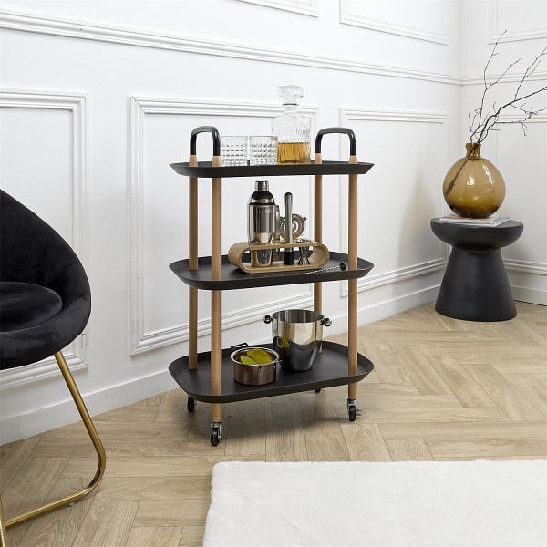 Wózek/ stolik Kaleo czarny/ naturalny - Intesi