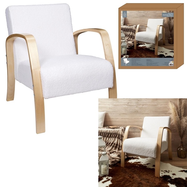 Fotel Hella boucle biały/ naturalny - Intesi