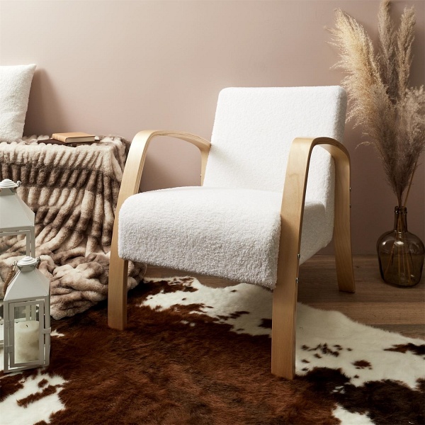 Fotel Hella boucle biały/ naturalny - Intesi