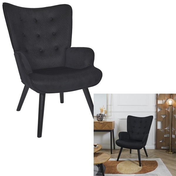 Fotel uszak Gulia czarny sztruks - Intesi