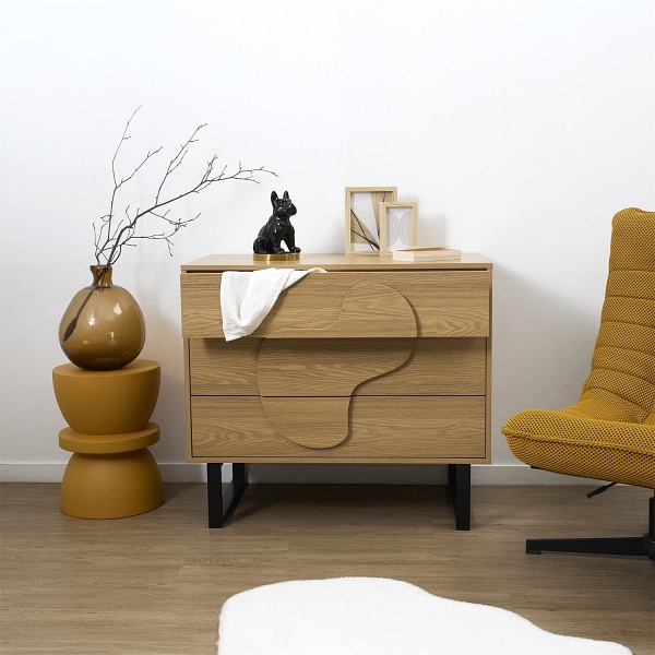 Komoda Calypso z 3 szufladami dąb/czarna - Intesi