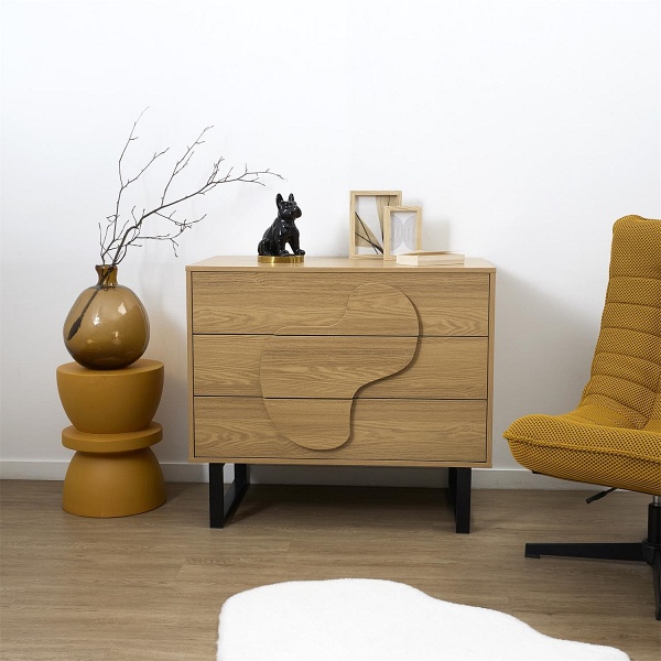 Komoda Calypso z 3 szufladami dąb/czarna - Intesi