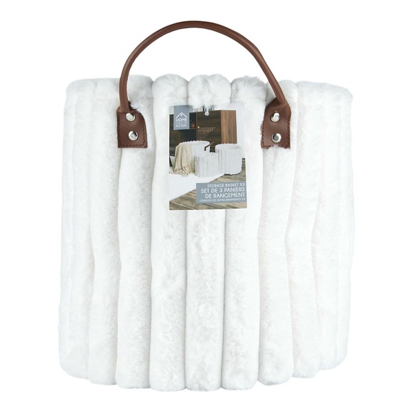 Zestaw 3 koszy tkanina Furry białe - Intesi