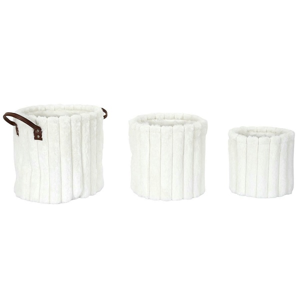 Zestaw 3 koszy tkanina Furry białe - Intesi