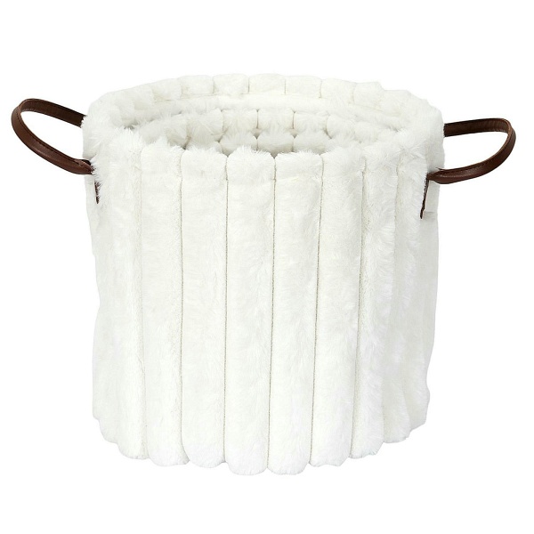 Zestaw 3 koszy tkanina Furry białe - Intesi