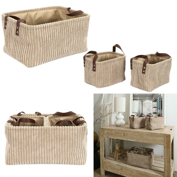 Zestaw 3 koszy Sztruks taupe - Intesi