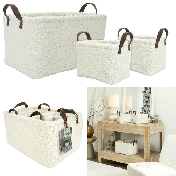 Zestaw 3 koszy Boucle kremowe - Intesi