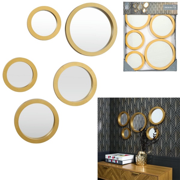 Zestaw 5 luster Gilded okragłe złote - Intesi