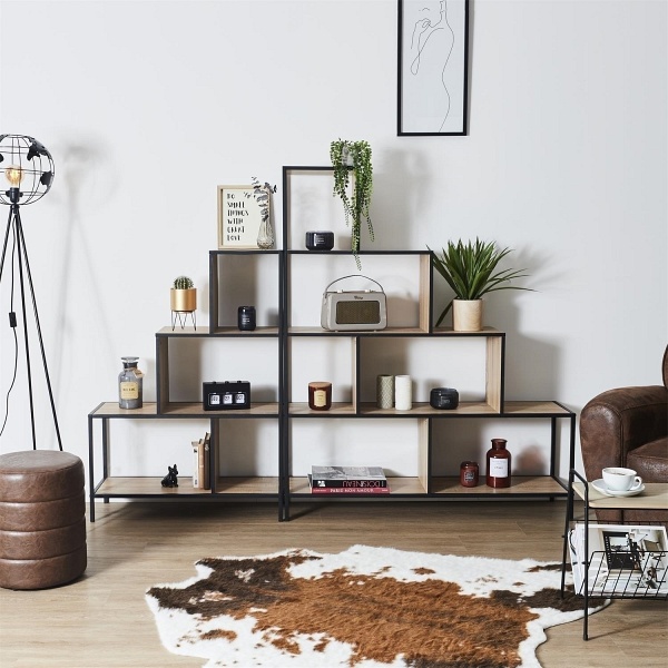 Regał schodkowy Edison M naturalny/czarny - Intesi